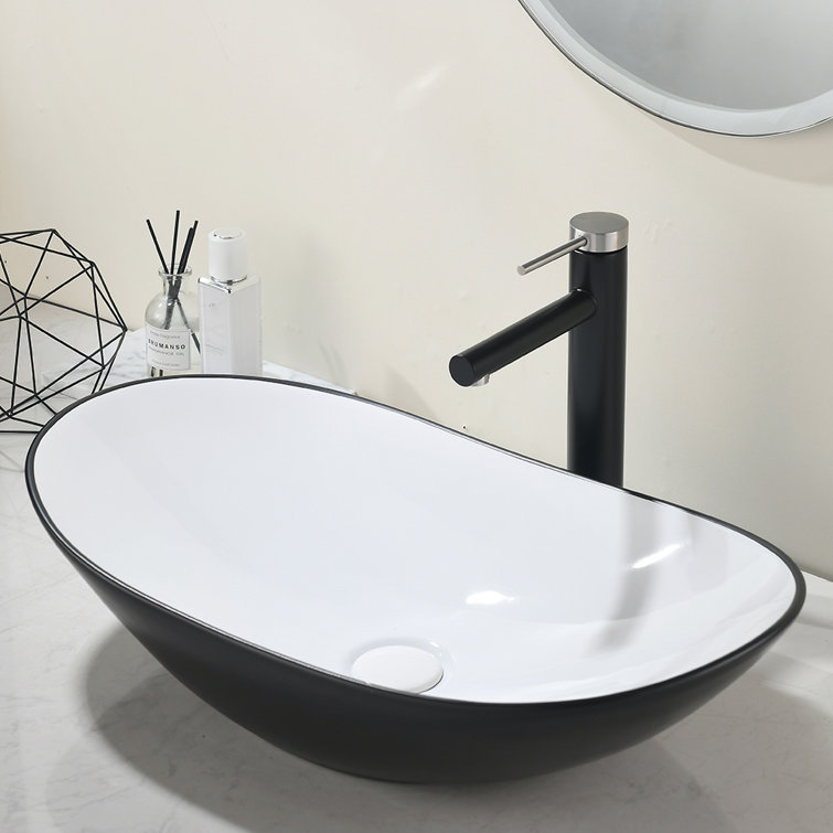 VAPSINT Black & White Ceramic Arc Vessel Bathroom Sink & Reviews
